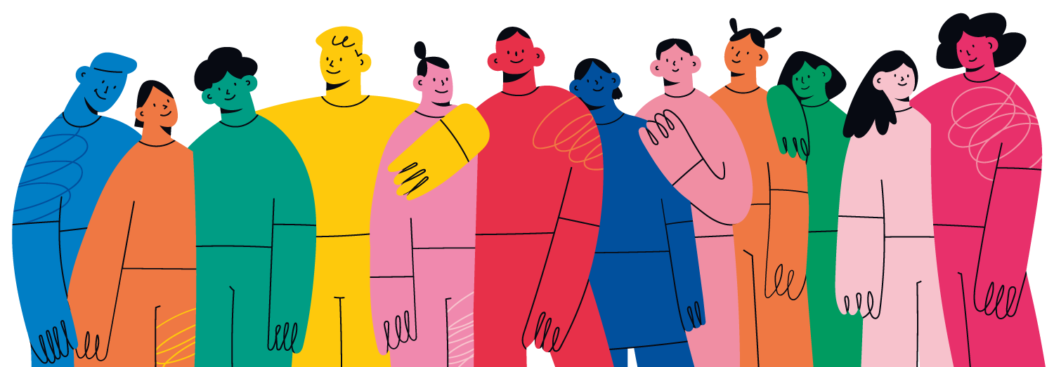 A group of brightly coloured people